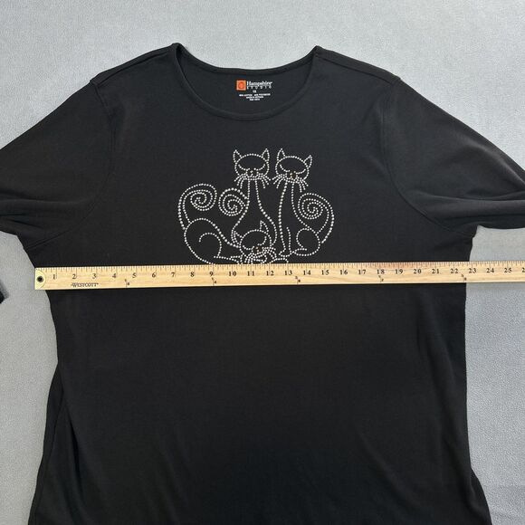 Halloween Rhinestone Cat Shirt Womens 1X 3/4 Sleeve Top Sparkly Cat Lover - Picture 8 of 11